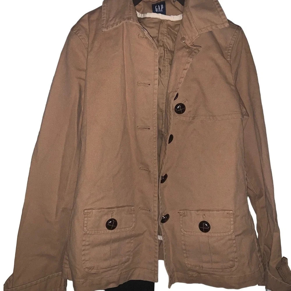 Vintage gap tan jacket winter pea coat y2k classic preppy boho casual fall